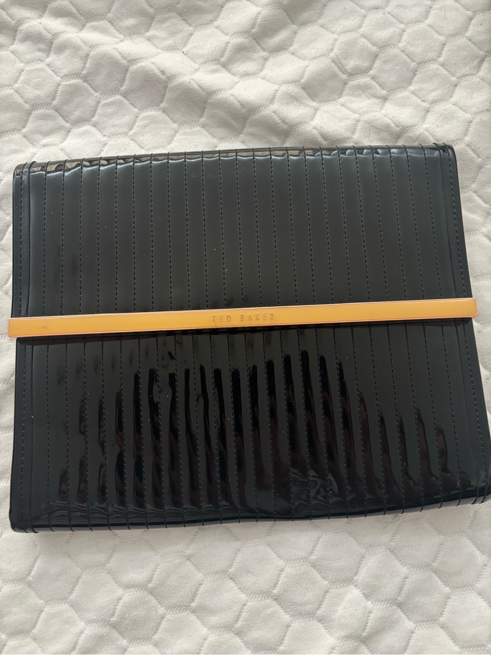 Ted Baker Black Patent Leather Clutch with Gold Bar